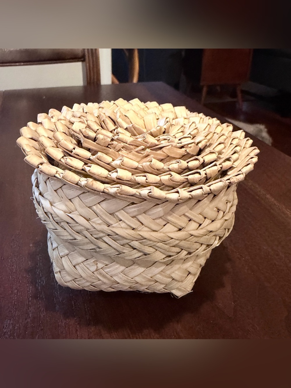 Vintage Tarahumara Rosette Nested Basket Set: 7 Handwoven Sotol Fiber Baskets